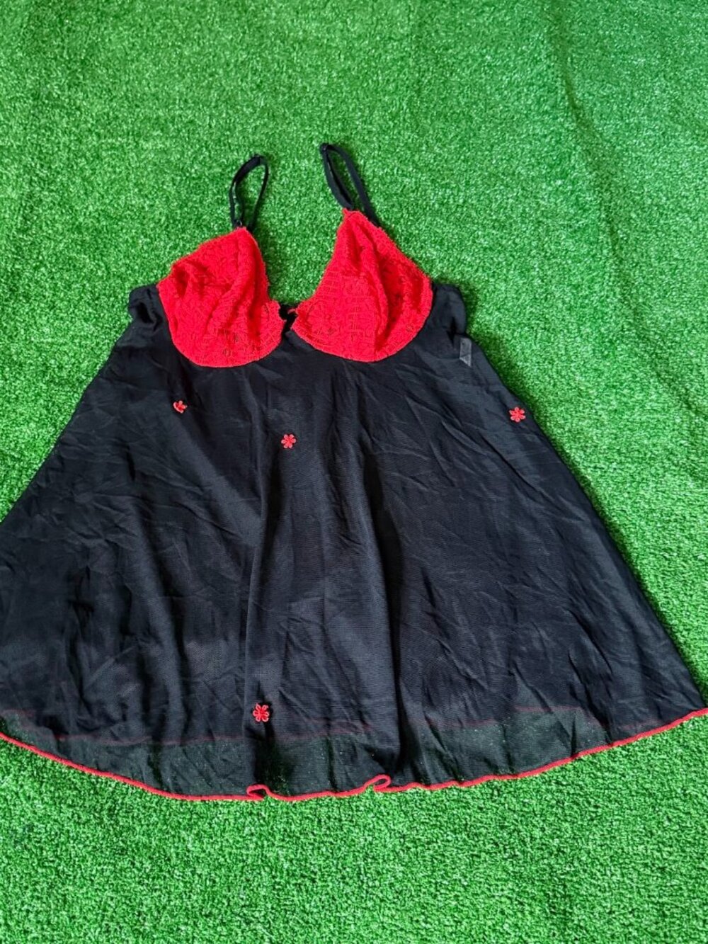 Love Black Mesh Red Lace Open Back Camisole Lingerie Cami Top Size M
